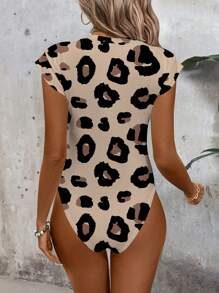 SHEIN LUNE Women's Casual Leopard Print Bodysuit, Skinny Fit, Suitable For Spring/Summer Suitable For Going Out - Multicolor - View 2