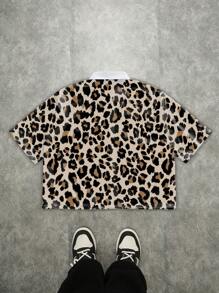 Manfinity ZONE917 男士街头风宽松豹纹星星撞色印花短款衬衫 - 彩色 - 查看 4