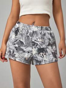 SHEIN PETITE 女士松紧腰休闲宽松印花短裤，夏季 - 彩色 - 查看 3