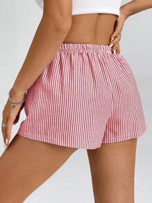 SHEIN PETITE 女士夏季海滩度假条纹低腰短裤 - 紅色 - 查看 2