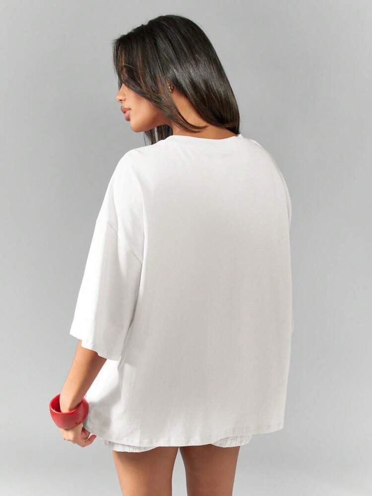 MISSGUIDED T-shirt d'été ample, design de coquillages Ibiza, décontracté, tenue de villégiature, voyage en Méditerranée, vacances à la plage, Top de festival