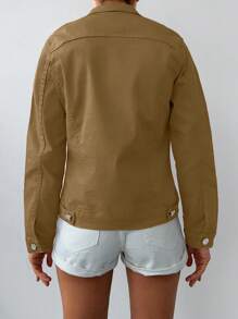 EURMUSE Flap Pocket Denim Jacket - Coffee Brown - View 2