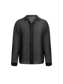 Manfinity Dauomo Men's Mesh Black Long Sleeve Shirt, Fashionable For Summer - Black - View 4
