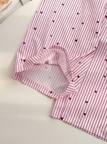 Franclia 女士条纹心形抽绳腰阔腿宽松休闲裤 - 淺粉色 - 查看 5