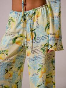 MUSERA Mid Rise Drawstring Waist Fruit Print Wide Leg Trousers Cover Up Summer Cute Vacation Holiday Festival Sexy Elegant Casual - Multicolor - View 5