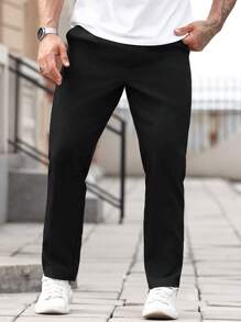 Manfinity Homme Men's Solid Color Fold Pleated Pocket Commuter Pants Comfortable To Wear And Suitable For Going Out - Black - View 3
