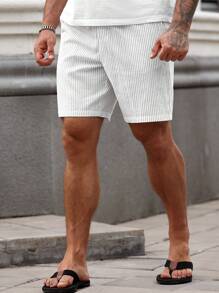 Manfinity RSRT Men's Elastic Waist Drawstring Summer Striped Casual Shorts