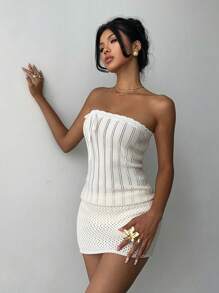 Aloruh Vestido tubo de unicolor para mujer con lazo, vestido mini de punto para el verano - Blanco - Ver 7