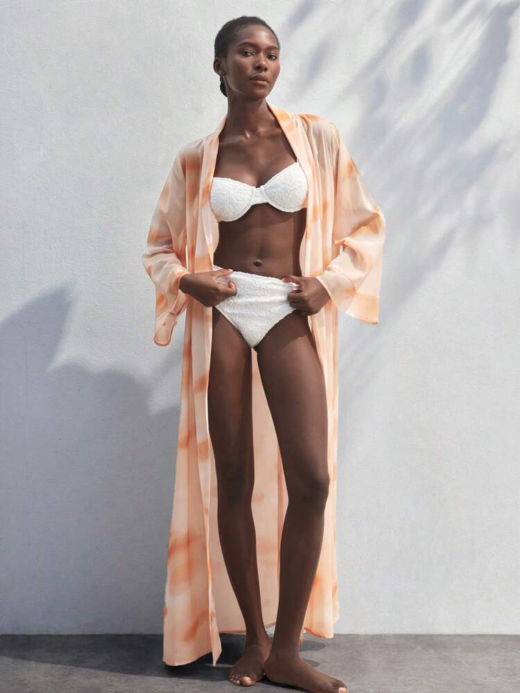 SHEIN Maija Women Solid Color Spaghetti Strap Textured Fabric Summer Fashion Bikini Set, All White,Beach Vacation Outfits