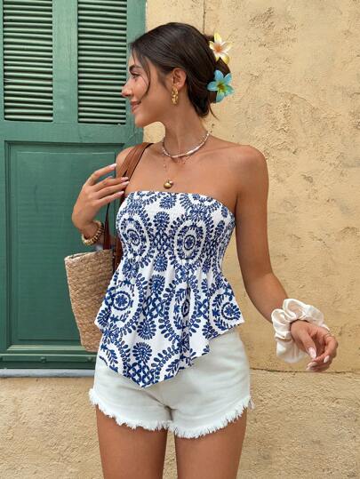 Serisse Top tubo/cropped con estampado de plantas para vacaciones de mujer