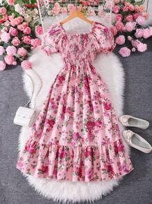 Sparklyn Floral All Over Print Sleeveless Dress For Teenage Girls - Pink - View 3