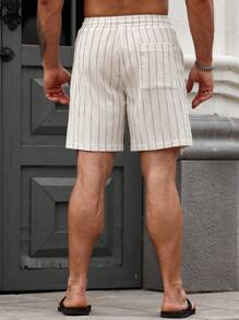Manfinity Homme Men's Drawstring Elastic Waist Striped Summer Casual Shorts, For Back To School