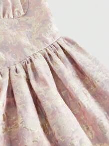 Kawaii Plus Size Women Vintage Palace Romantic Puff Dress, Contrast Color Block Bow Mini Dress - Pink - View 4