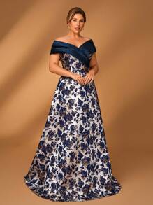 Serin Summer Elegant Gorgeous Luxury One Shoulder Jacquard Satin Pleated Organza Gathered A-Line Skirt Suitable For Wedding Events Bachelorette Party Holiday Dance Music Festival Plus Size Bride Mother Dress