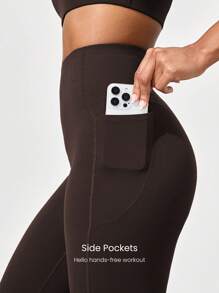 GLOWMODE 24'' CoreHold FeatherFit™-Sculpt CoreHold No Slip Fit Boning Tummy Control No Front Seam Leggings With Side Pockets Medium Impact Workout Jogging Gym Training Fall Winter