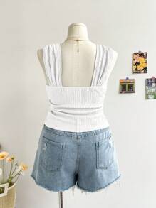 SHEIN Privé Women Plus Size Solid Color Minimalist Versatile Tank Top, Elegant For Spring/Summer Outings And Dates, Textured Camisole,Business Casual Woman