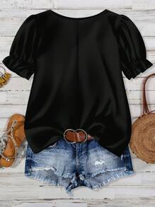 SHEIN CURVE+ Blusa de talla grande con estampado de paisley de cuello redondo para verano, curvas plus, atuendos bohemios de vacaciones en la playa para mujer/playa/atuendos de vacaciones en la playa/esenciales de playa/graduación/té Plus Size Blusa negra Plus Size Top Plus Size Blusa de verano Blusa negra - Multicolor - Ver 2