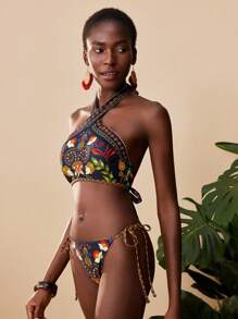 Travachic 女式全身印花露背比基尼泳装，适合夏季海滩，女士夏季服装，女士泳衣 - 彩色 - 查看 3