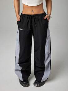 SHEIN PETITE Women's Color Block Drawstring Waist Casual Sports Pants, Summer