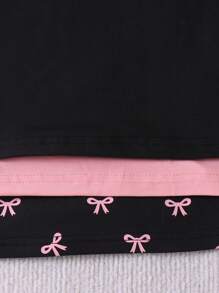 3pcs Pack Girls (Size Small) Short Sleeve Bow Print Casual Dress, Comfortable & Simple Summer Children's Clothing