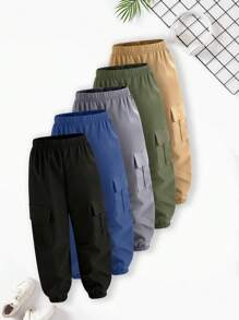 5pcs/Set Boys' Casual Cool Cargo Pants, Suitable For Spring, Summer And Autumn - Multicolor - View 1