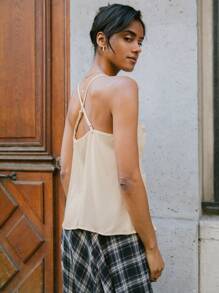 lacRébo Ruffle Front Boho Woven Summer Vacation Cream Cami Top Cute Summer Top