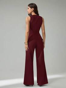 SHEIN Tall 2pcs/Set Women Casual Sleeveless Open Front Vest And Pants Set - Burgundy - View 2