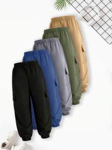 5pcs/Set Boys' Casual Cool Cargo Pants, Suitable For Spring, Summer And Autumn - Multicolor - View 2