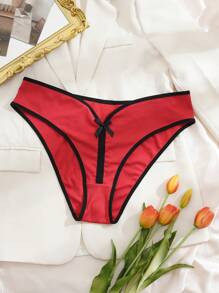 SHEIN Plus Size Women Comfy Bowknot Waist Briefs - Red - View 7
