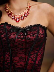 SHEIN 1 件女士花卉蕾丝蝴蝶结装饰抹胸性感胸罩