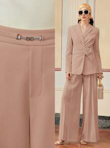 ZEYLAH Women's Plus Size Flare Leg Pants With Metallic Waist Buckle - Pink - View 1