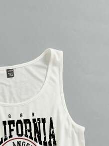 SHEIN EZwear Áo ba lỗ hở vai cổ chữ U rộng rãi cho nữ, họa tiết Los Angeles, phù hợp cho mùa hè - trắng - Xem 3