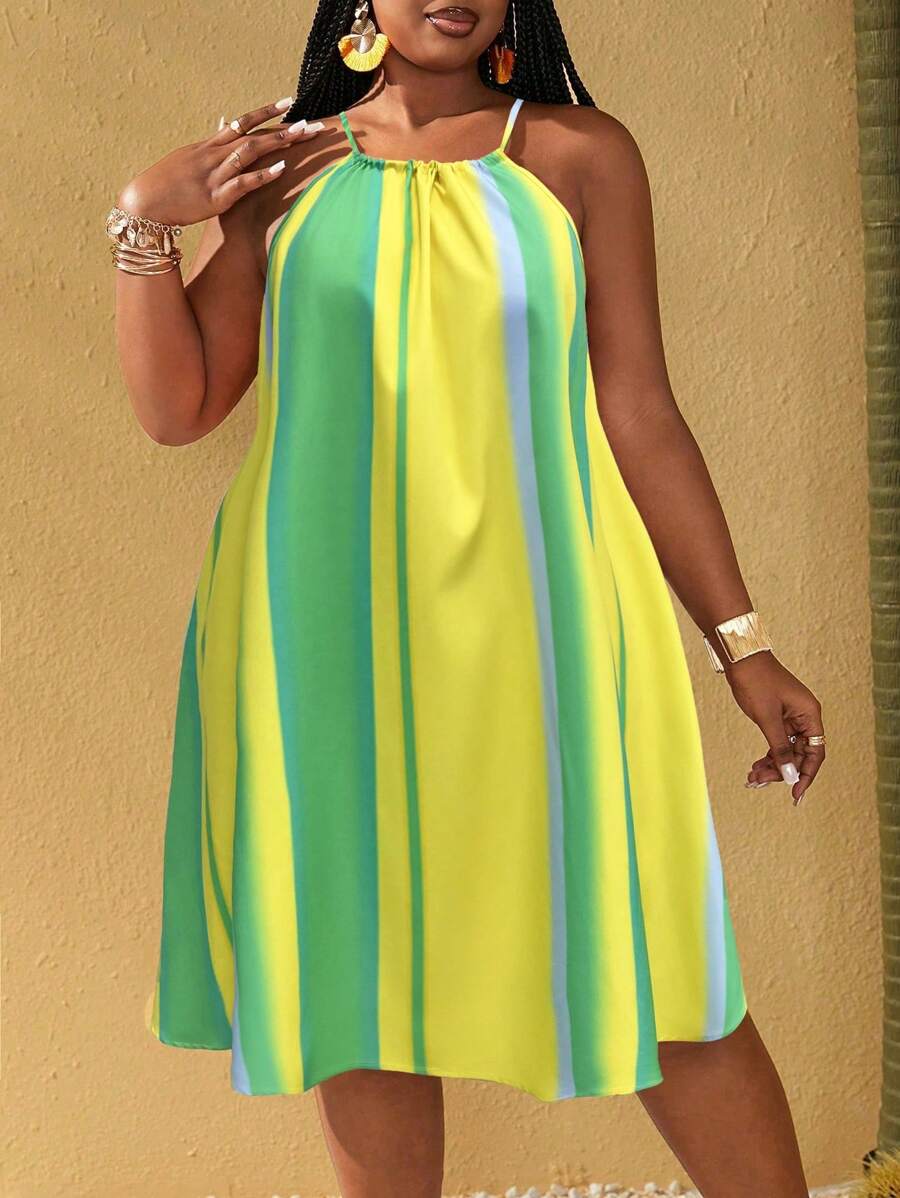 Maweii Plus Size Women's Sexy Tropical Floral Print Spaghetti Strap High-Low Dress, Vacation/Holiday/Resort