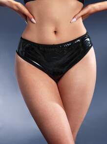 SHEIN Opulent Queen Zipper Shiny PU Metallic Chain Punk Open Crotch Back Fly Ultra Sexy Party Women Lingerie