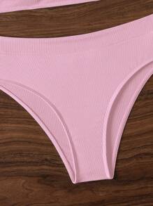 SHEIN Swim Women's Solid Color Sexy Bikini Set For Summer Beach, Wireless - Baby Pink - View 3