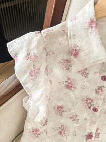 Seusyu Women's Spring/Summer Digital Floral Print Ruffle Sleeve Blouse, Fashionable Age-Reducing