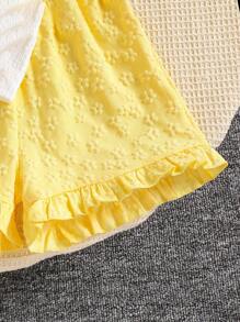 2 Stücke Outfit für Tween Mädchen, ärmelloses, kurzes Tanktop mit Jakobsmuschelbesatz und floralem Dekor vorne und Shorts-Set mit elastischer Taille und Jakobsmuschelbesatz, süßer, lässiger Sommer