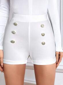 Firerie Short de mujer con diseño de botones metálicos, corte slim y de moda