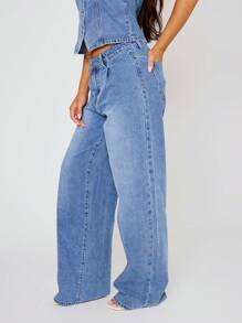 MUSERA 中腰阔腿洗水牛仔裤 Co Ord 仅限下装夏季可爱假期性感假日优雅音乐会