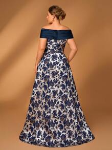 Serin Summer Elegant Gorgeous Luxury One Shoulder Jacquard Satin Pleated Organza Gathered A-Line Skirt Suitable For Wedding Events Bachelorette Party Holiday Dance Music Festival Plus Size Bride Mother Dress