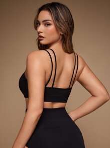 SHEIN 1 件女士无缝胸罩，黑色短款上衣 - 黑色 - 查看 2