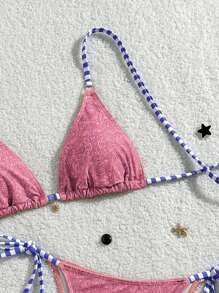 Swim Mod Spring Break Women Casual Sports Beach Adjustable Strap Swimsuit Set For Summer Beach Vacation - Dusty Pink - View 4