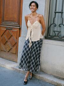 lacRébo Ruffle Front Boho Woven Summer Vacation Cream Cami Top Cute Summer Top