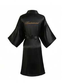 1 件女士春夏婚礼伴娘睡衣黑色睡衣，新娘礼服，闺蜜派对刺绣浴袍新娘浴袍婚礼派对用品户外婚礼节日派对用品，春季 - 黑色 - 查看 6