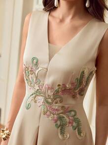 ZEYLAH Damen elegantes ärmeloses Kleid mit Stickerei-Applikation, Sommer