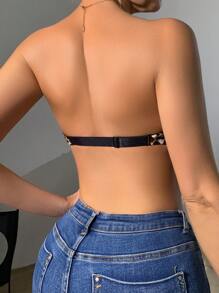 Sujetador lencero con cierre delantero sexy sin tirantes con estampado de leopardo, top con estampado de guepardo - Marrón - Ver 2