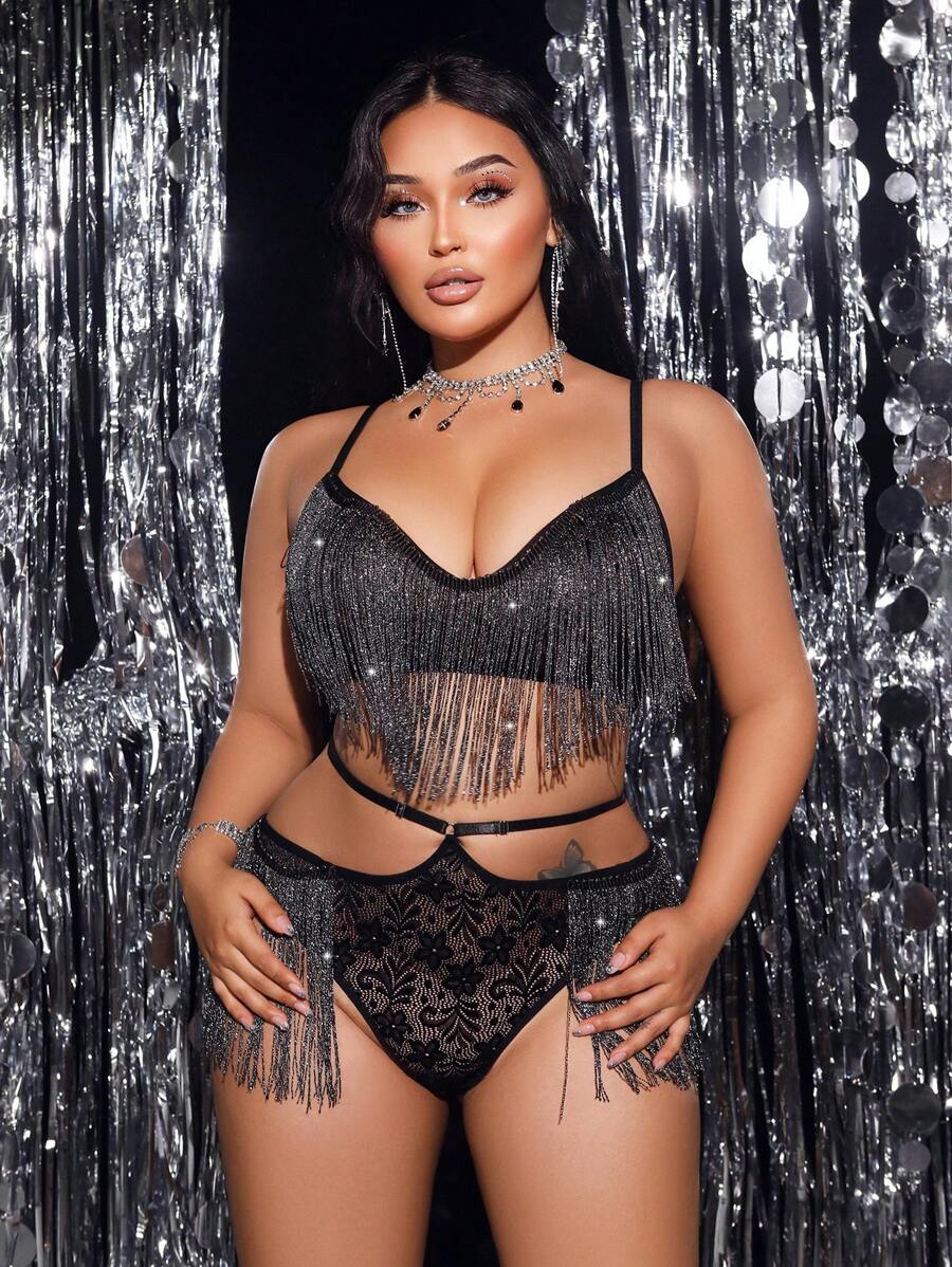 SHEIN 2件套蕾丝内衣套装（无钢圈、丁字裤）