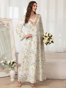 Al Najma 女士浪漫花卉印花保守优雅魅力时尚阿拉伯风格连衣裙，春夏季，端庄 - 彩色 - 查看 5