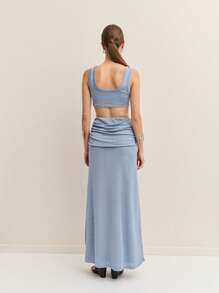 Nöista 套装度假装夏季度假性感装超长裙短款结饰上衣 - 藍色 - 查看 2