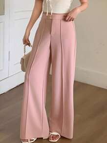 SHEIN Pantalones rectos casuales y versátiles de pierna holgada, de color rosa, elegantes para uso diario y para ir y venir